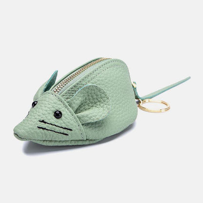 elvesmall Women Genuine Leather Casual Cute Animal Mouse Pattern Mini Keychain Coin Bag Storage Bag