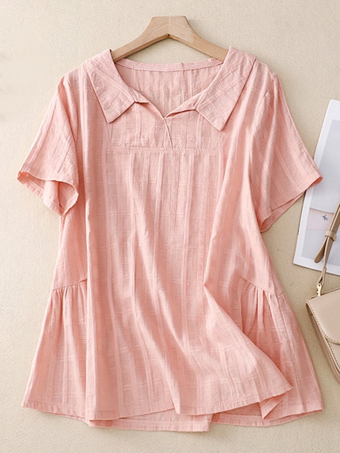 Lovevop Cotton Fashion Loose Shirt Collar Short Sleeved Shirt