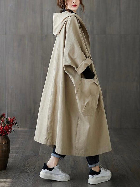 lovevop Loose Big Pocket Hooded Long Coat