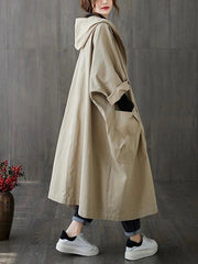 lovevop Loose Big Pocket Hooded Long Coat