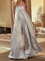 Love-vop - Casual Wide Leg Strapless Solid Color Tube Jumpsuits