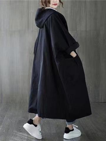 lovevop Loose Big Pocket Hooded Long Coat