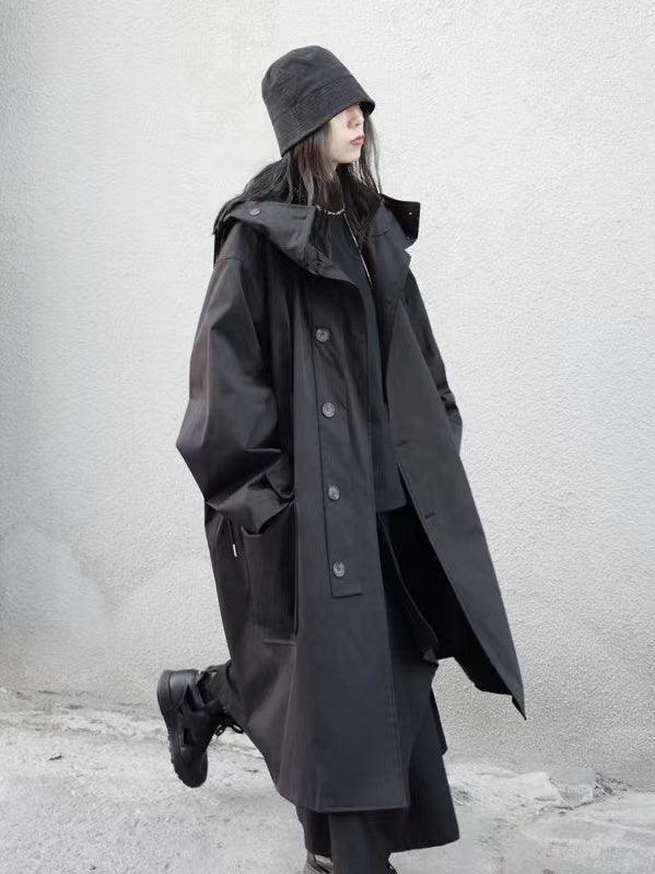 lovevop Black Cool Hooded Long Coat