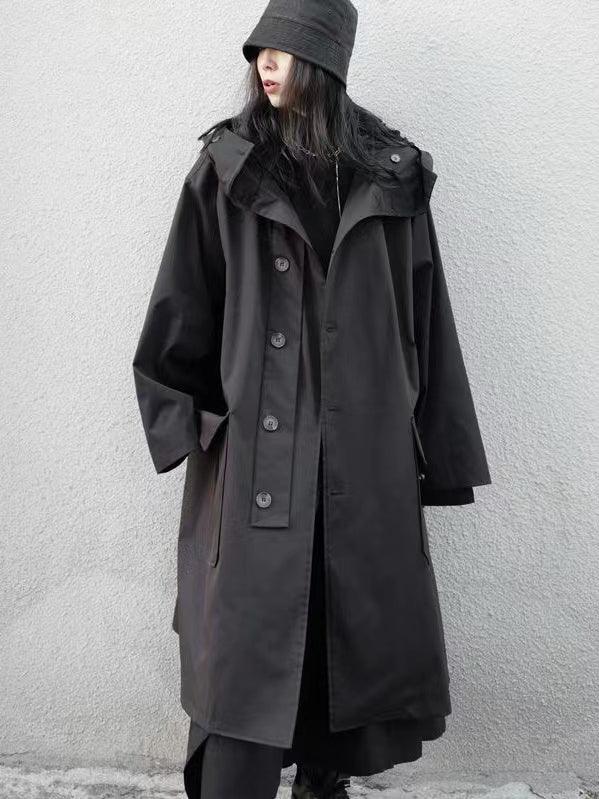 lovevop Black Cool Hooded Long Coat