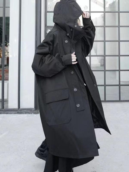 lovevop Black Cool Hooded Long Coat