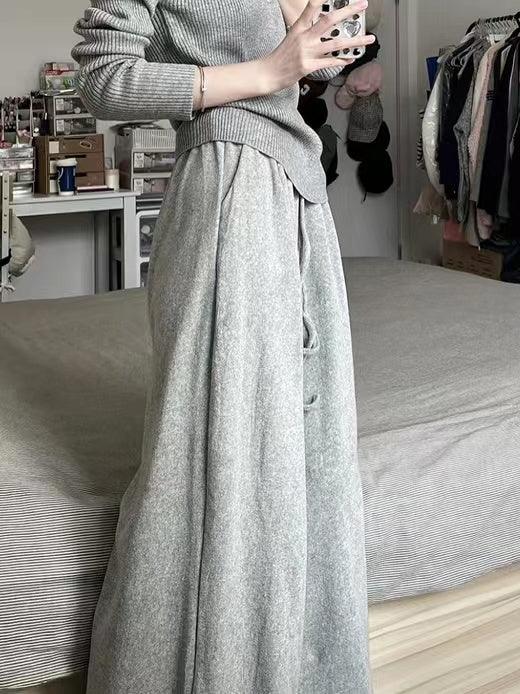 lovevop Comfy Gray Casual Straight Wide Leg Pants