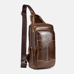 lovevop Men Genuine Leather Waxed Leather Cowhide Retro Fashion Business Chest Bag Shoulder Bag