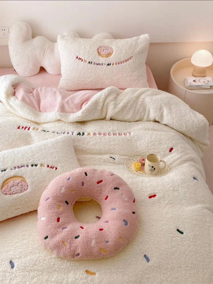 lovevop Donut Soft Lambswool Warm Bed Four Piece Sheet Set