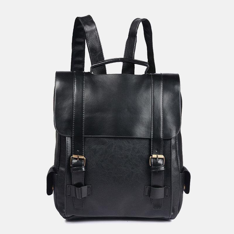 lovevop Men Faux Leather Retro Business Outdoor Waterproof Large Capacity School Bag Backpack