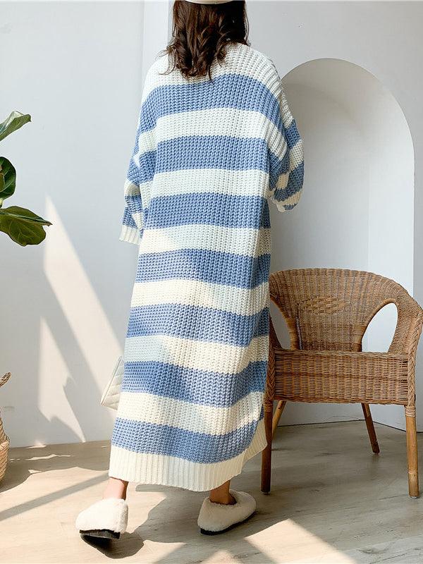 lovevop Stylish Loose Striped Round-Neck Sweater Dresses