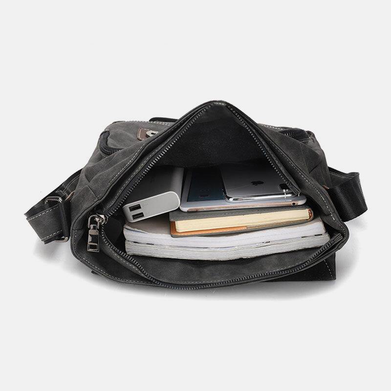 lovevop Men PU Leather Multi-pockets Vintage Casual Waterproof Breathable Crossbody Bags Shoulder Bags