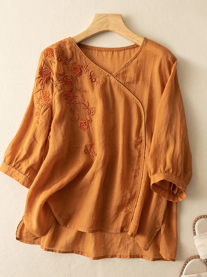 Lovevop Loose Casual Embroidered Shirt