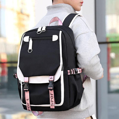 lovevop Women Printing USB Charging Large Capacity Backpack Student School Bag