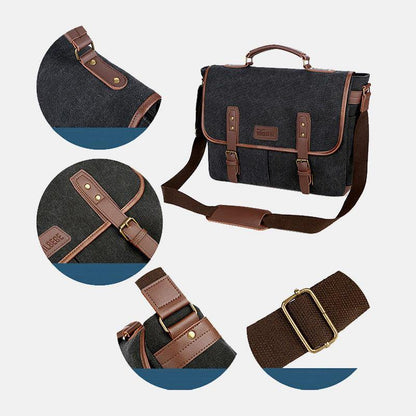 lovevop Men Canvas Multi-Pocket Wear-Resistant Vintage Business Messenger Bag Laptop Bag Crossbody Bag Handbag