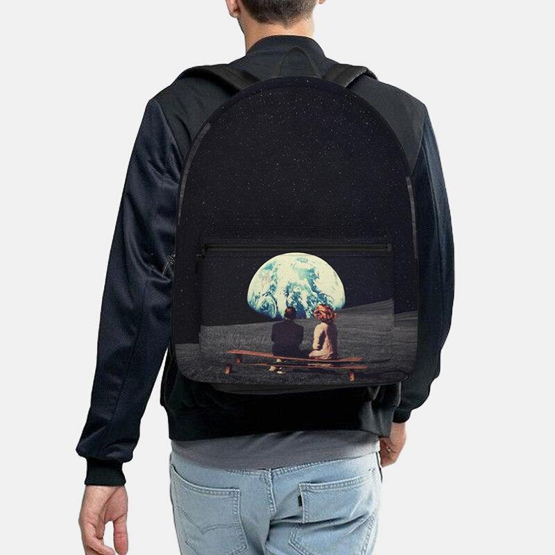 lovevop Unisex Oxford Environmental Protection Space Planets Earth And Moon Print School Bag Backpack