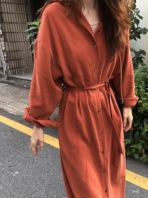 lovevop Vintage Long Sleeve Shirt Dress