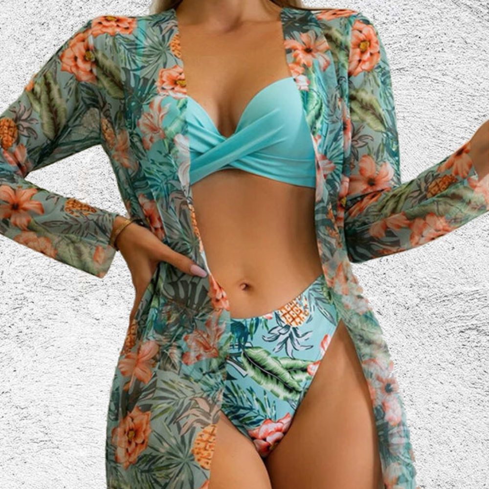 「🎉Mother's Day Sale - 40% Off」Floral Print Three Piece Bikini Set Swimsuit