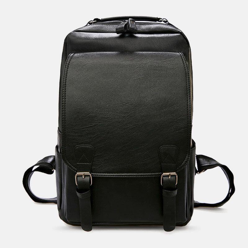 lovevop Men PU Leather Vintage Business Waterproof Wear-Resistant Large Capacity 15.6 Inch Laptop Bag Backpack
