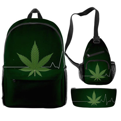 lovevop New Hemp Leaf Surrounding 3d Digital Backpack Pen Bag Shoulder