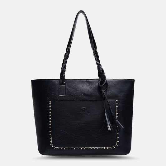lovevop Women Tassel Decoration Tote Large Capacity Woven Handle Handbags Shoulder Bag