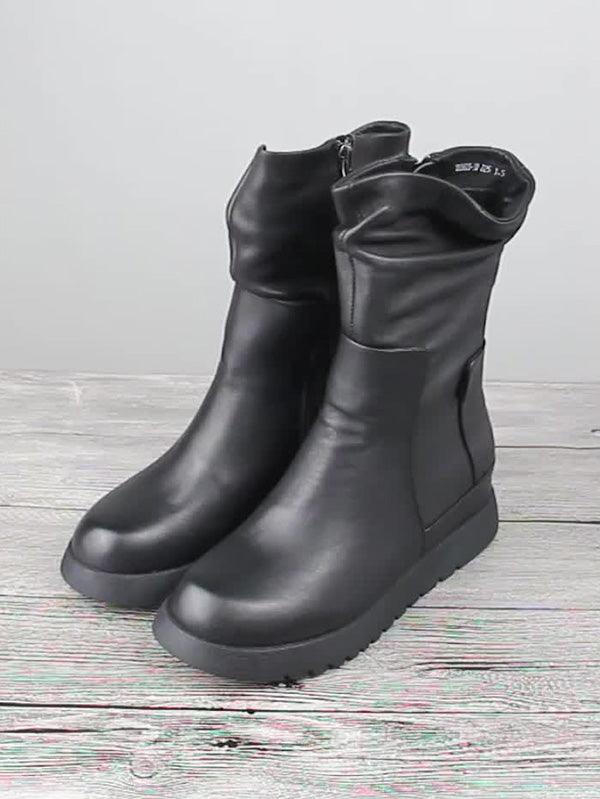 lovevop Leisure Fashion Solid Leather Martin Boots
