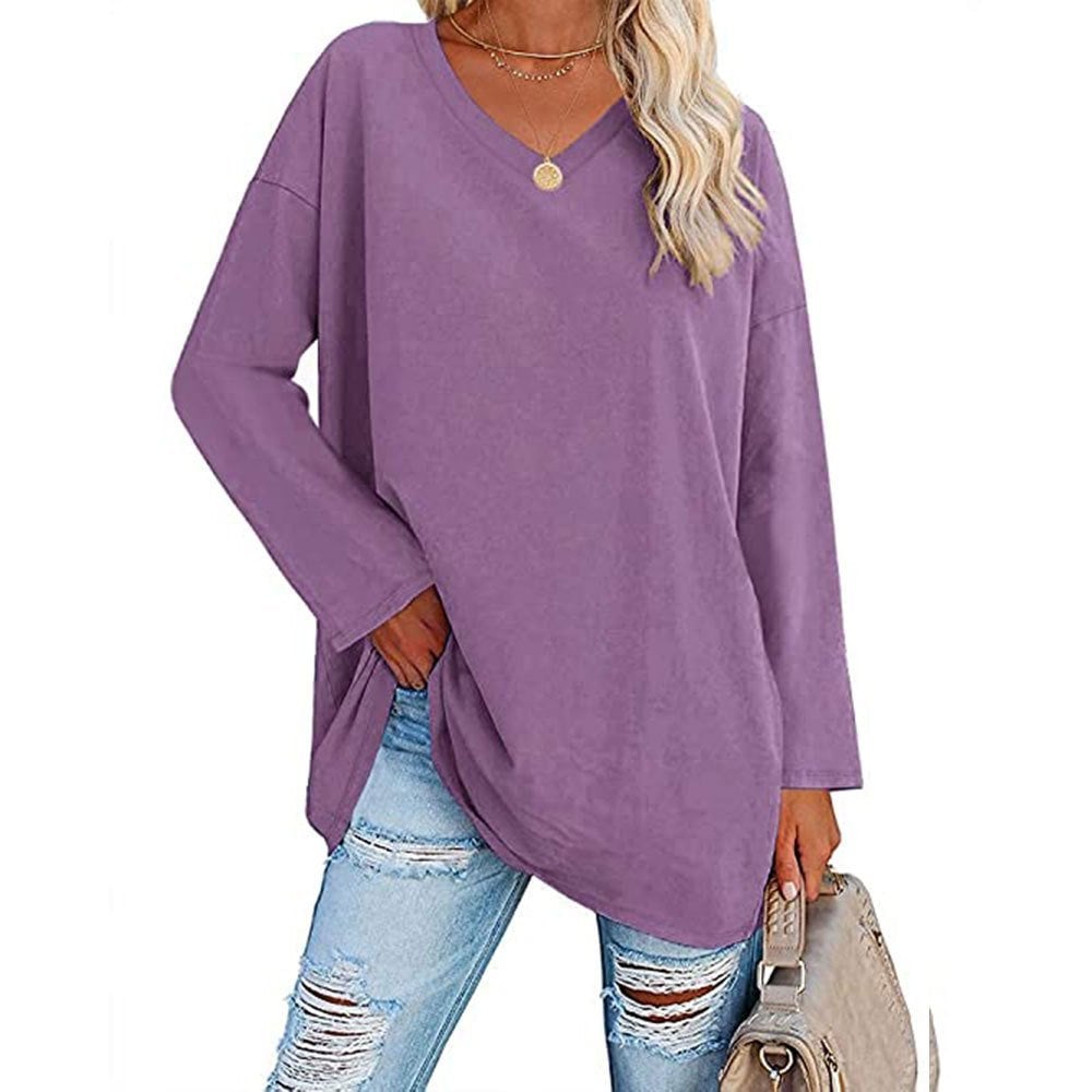 🔥Women's loose long sleeve fashion V-neck knit top🔥