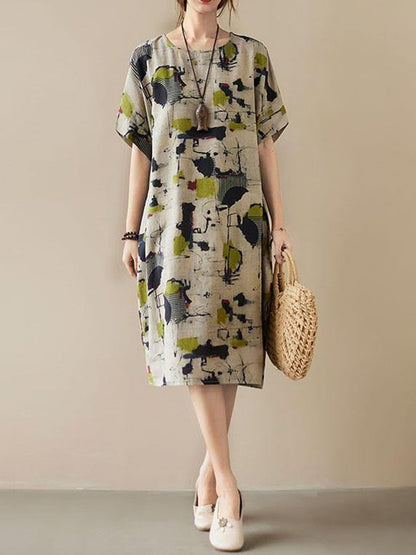 Lovevop Printed Retro Short Sleeved Dress