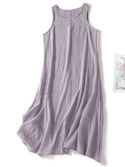 Lovevop Cotton And Linen Retro Art Solid Color Double Sleeveless Vest Dress