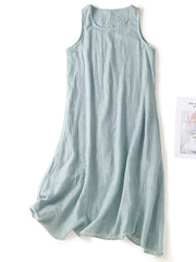 Lovevop Cotton And Linen Retro Art Solid Color Double Sleeveless Vest Dress