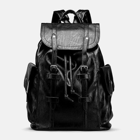 lovevop Men Retro Faux Leather Large Capacity Waterproof School Bag Travel Backpack