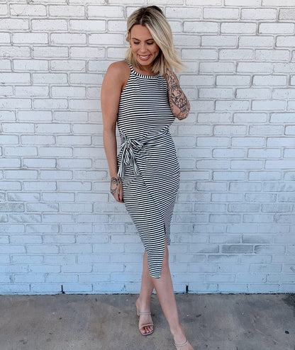 Casual Sleeveless Striped Midi Dresses