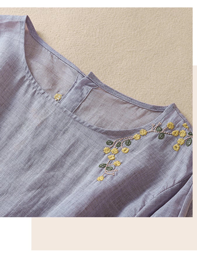 Lovevop Literary Simple Embroidery Dress