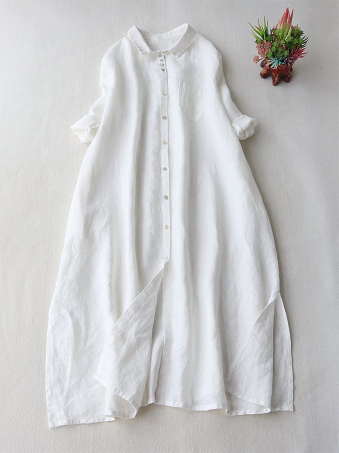 Literary And Retro Cotton Linen Shirt Dress