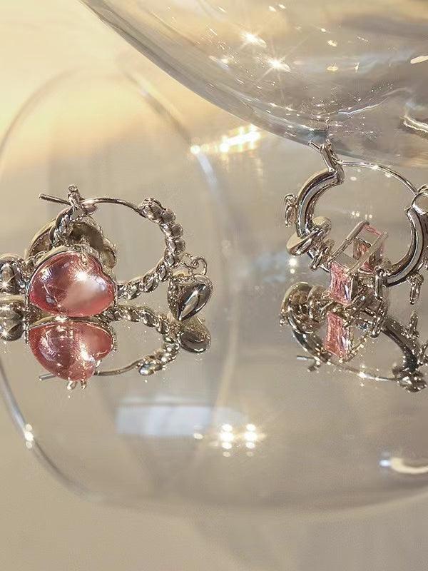 lovevop Girly Pink Diamond Heart Earrings