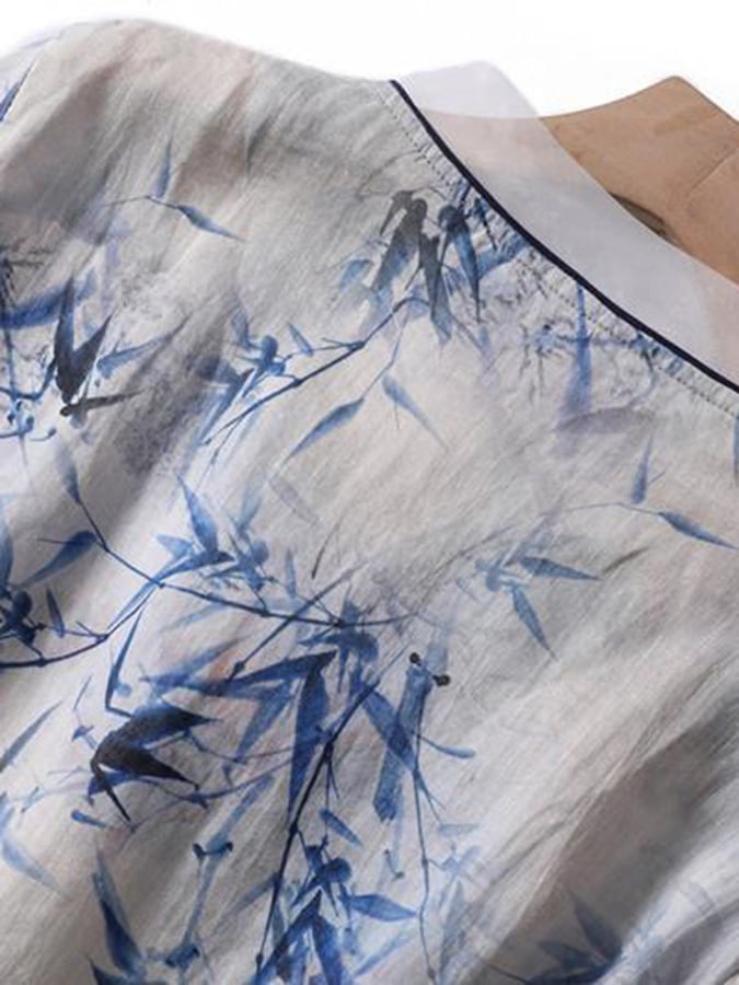 Lovevop Paneled Color-Block Print Pocket Cotton And Linen Dress
