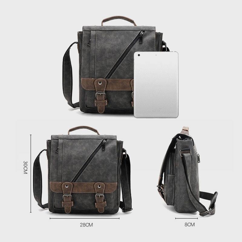 lovevop Men PU Leather Large Capacity Vintage Casual Waterproof Breathable Crossbody Bags Shoulder Bags Handbag