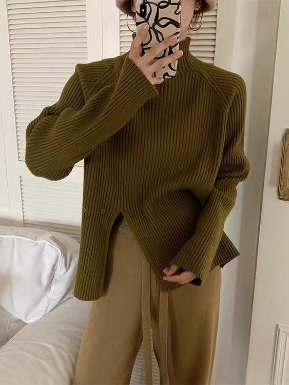 lovevop Loose Buttoned Turtleneck Sweater