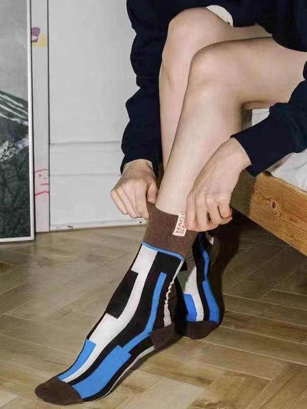 lovevop Retro Color Stitching AB Cotton Socks