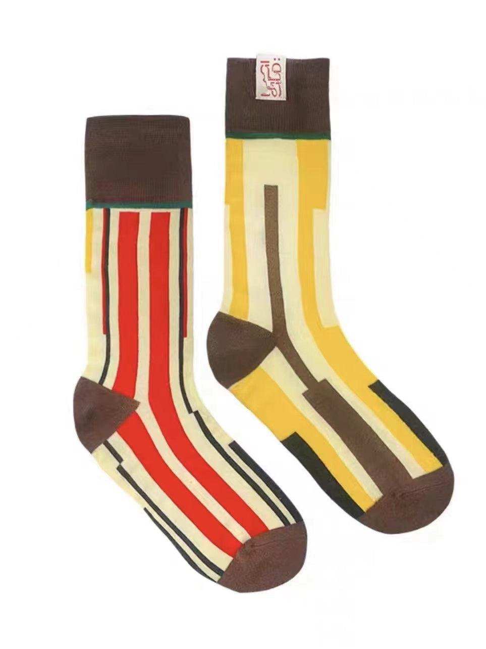 lovevop Retro Color Stitching AB Cotton Socks