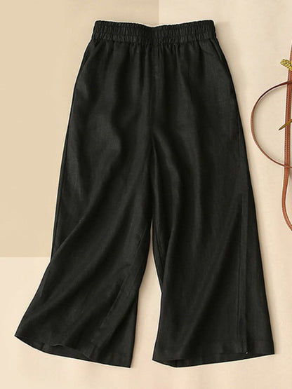 Lovevop Cotton Loose High Waisted Wide Leg Capris