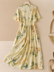 Lovevop Cotton And Linen Retro Printed Side Of Fungus Dress