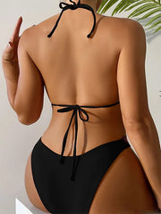 Women's Swimwear Bikini 2 Piece Normal Swimsuit Backless string Flower Black Halter V Wire Bathing Suits New Vacation Sexy / Modern