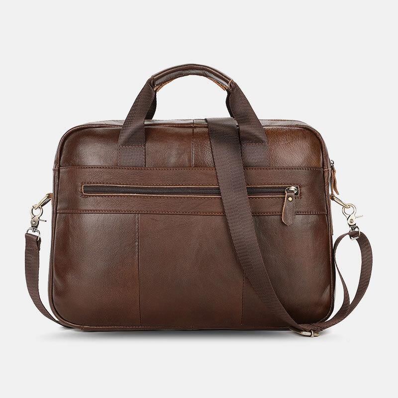 lovevop Men Genuine Leather Multi-pocket Vintage 14 Inch Laptop Bag Briefcases Crossbody Bag Shoulder Bag Handbag