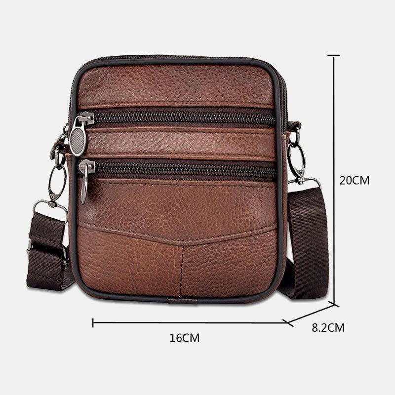 lovevop Men Genuine Leather Large Capacity Business Multi-carry Crossbody Bag