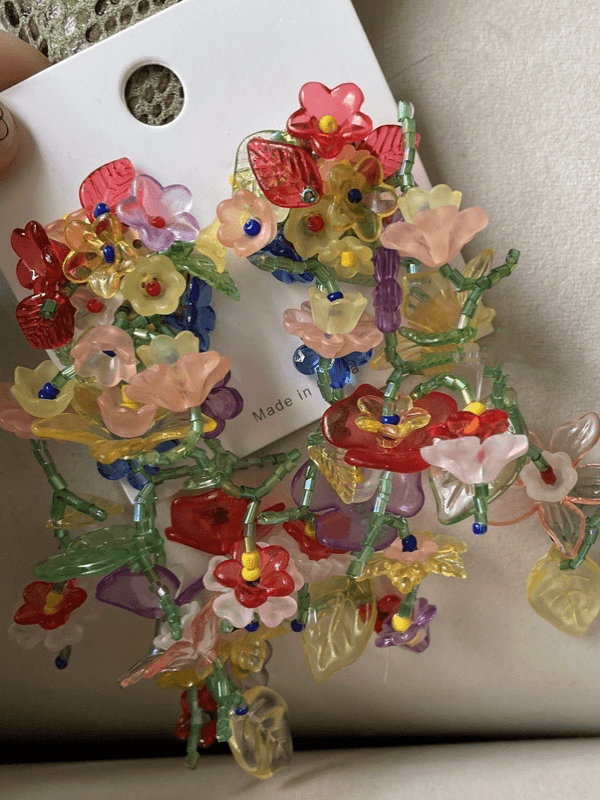 lovevop Handmade Beaded Flowered Leaves Earrings