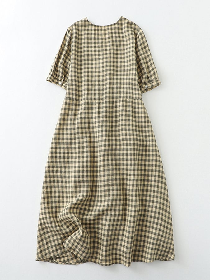 Lovevop Vintage Plaid Lace Up Waist Up Dress