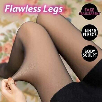 49% OFF-Flawless Legs Fake Translucent Warm Plush Lined Elastic Tights