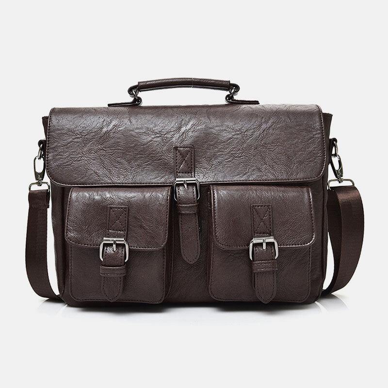 lovevop Men PU Leather Canvas Large Capacity 14 Inch Multifuntion Briefcase Crossbody Bags Handbag Backpack