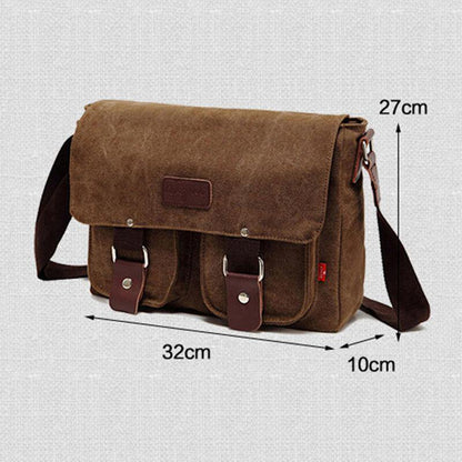 lovevop Men Genuine Leather And Canvas Retro Travel Outdoor Multi-pocket Carrying Bag Crossbody Bag