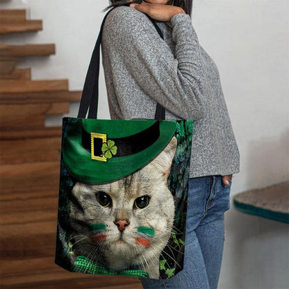 lovevop Women Clover Cat Pattern Print Happy St Patrick Day Shoulder Bag Handbag Tote